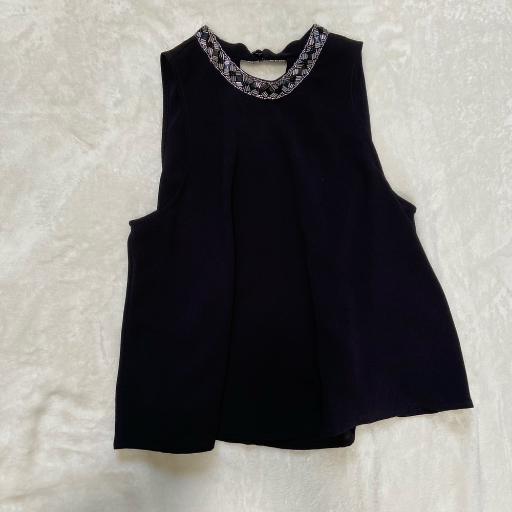 Black tank with beaded neckline